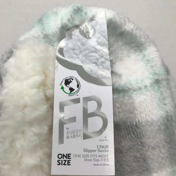 FB by Fuzzy Babba Women’s Plaid Slipper Socks Size 7-9.5 Gray/White New - Picture 2 of 4